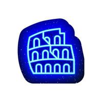icône de bâtiment du Colisée romain au néon bleu. bleu nuit. conception d'arène ancienne d'architecture romaine au néon. icône néon réaliste. il y a une zone de masque sur fond blanc. vecteur