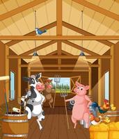 scène intérieure de la grange avec des animaux de la ferme vecteur