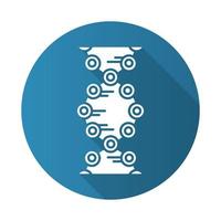 icône de glyphe d'ombre longue à motif plat bleu de brins d'adn. cercles connectés, lignes. désoxyribonucléique, hélice d'acide nucléique. chromosome. biologie moléculaire. code génétique. illustration vectorielle silhouette vecteur