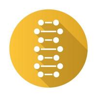 icône de glyphe d'ombre longue à motif plat jaune de chaînes en spirale d'adn. points connectés, lignes. désoxyribonucléique, hélice d'acide nucléique. chromosome. biologie moléculaire. code génétique. illustration vectorielle silhouette vecteur