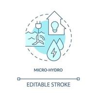 icône de concept micro hydro turquoise. technologie d'électrification rurale idée abstraite illustration de ligne mince. dessin de contour isolé. trait modifiable. roboto-medium, myriade de polices pro-gras utilisées vecteur