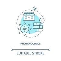 icône de concept turquoise photovoltaïque. illustration de ligne mince d'idée abstraite de technologie d'électrification rurale. dessin de contour isolé. trait modifiable. roboto-medium, une myriade de polices pro-gras utilisées vecteur