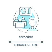 être concentré sur l'icône de concept turquoise. engagement actif dans l'illustration de la ligne mince de l'idée abstraite de la conférence. art oratoire. dessin de contour isolé. trait modifiable. arial, myriade de polices pro-gras utilisées vecteur