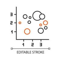 icône linéaire de graphique à bulles. graphique en nuage de points. présentation de l'intégration d'informations. visualisation de l'interaction des segments. illustration de la ligne mince. symbole de contour. dessin de contour isolé de vecteur. trait modifiable vecteur