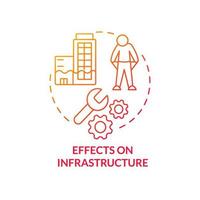 effets sur l'icône de concept de gradient rouge d'infrastructure. illustration de la ligne mince de l'idée abstraite de l'effet du changement climatique. dessin de contour isolé. trait modifiable. roboto-medium, une myriade de polices pro-gras utilisées vecteur