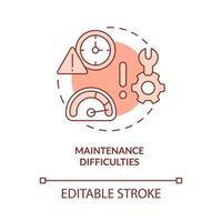 icône de concept rouge de difficultés de maintenance. obstacles à l'électrification rurale idée abstraite illustration en ligne mince. dessin de contour isolé. trait modifiable. roboto-medium, une myriade de polices pro-gras utilisées vecteur