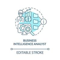 icône de concept turquoise d'analyste de business intelligence. illustration de la ligne mince de l'idée abstraite du gestionnaire de logiciel. dessin de contour isolé. trait modifiable. roboto-medium, une myriade de polices pro-gras utilisées vecteur