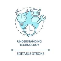 comprendre l'icône de concept turquoise de la technologie. connaissances sur la programmation idée abstraite illustration en ligne mince. dessin de contour isolé. trait modifiable. roboto-medium, une myriade de polices pro-gras utilisées vecteur