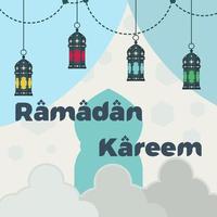 suspendus lanternes et ornements. concept de ramadan kareem vecteur