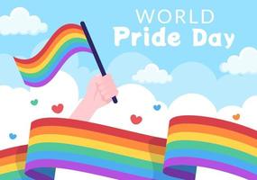 jour du mois de la fierté heureuse avec arc-en-ciel lgbt et drapeau transgenre pour défiler contre la violence, la discrimination, l'égalité ou l'homosexualité en illustration de dessin animé vecteur