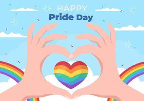 jour du mois de la fierté heureuse avec arc-en-ciel lgbt et drapeau transgenre pour défiler contre la violence, la discrimination, l'égalité ou l'homosexualité en illustration de dessin animé vecteur