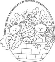 carte postale vectorielle dessinée à la main pour la coloration de pâques sur le thème de pâques, lapins de pâques vecteur