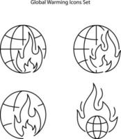 ensemble d'icônes de réchauffement climatique isolé sur fond blanc. icône de réchauffement climatique contour de ligne mince symbole linéaire de réchauffement climatique pour le logo, le web, l'application, l'interface utilisateur. icône de réchauffement climatique simple vecteur