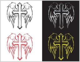 croix chrétienne ailes d'ange - art vectoriel