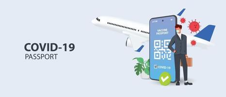 le pass numérique de l'union européenne avec le code qr sur l'écran d'un fond mobile. immunité contre le covid-19. voyager sans restriction. vecteur