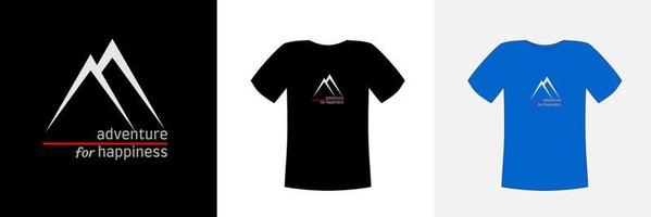 vecteur de conception de t-shirt, avec une forme d'illustration blanche de deux montagnes sur un tissu sombre avec le texte aventure pour le bonheur, peut être ajusté pour différentes couleurs d'arrière-plan