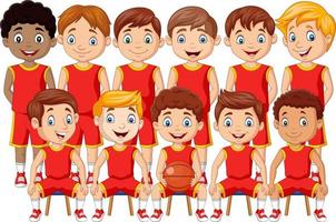 équipe d'enfants de basket-ball de dessin animé en uniforme vecteur