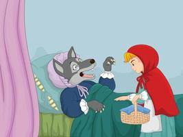 dessin animé le petit chaperon rouge et le loup vecteur