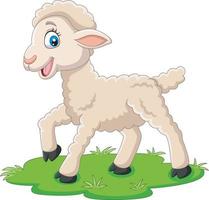 dessin animé heureux agneau sur l'herbe vecteur