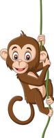 dessin animé bébé singe suspendu à une branche d'arbre