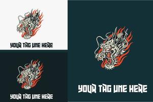 tête de dragon avec logo flamme conception d'illustration vectorielle vecteur