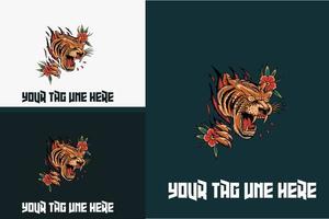 création de logo d'illustration vectorielle tête de tigre en colère vecteur