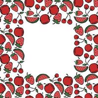 motif de fruits sans soudure avec place pour le texte. illustration de doodle avec des icônes de fruits sur fond blanc. motif de fruits vintage vecteur