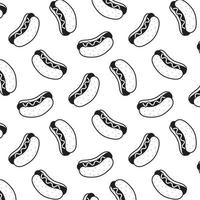 illustration vectorielle dessinée à la main du motif de hot-dog. noir et blanc. style bande dessinée. vecteur