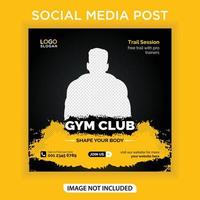 bannière promotionnelle de médias sociaux de gym et de fitness ou bannière web vecteur