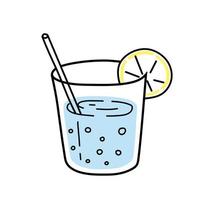 cocktail bleu en verre. boisson d'été rafraîchissante. dessin animé de contour de doodle. vecteur