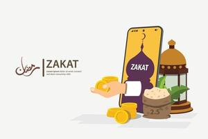 illustration vectorielle la zakat est une obligation religieuse, la zakat en ligne est de faciliter le paiement des musulmans