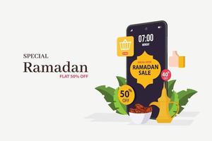 ensemble de bannières de vente de ramadan, étiquette de réduction et meilleure offre, étiquette ou ensemble d'autocollants à l'occasion du ramadan kareem et de l'aïd moubarak, illustration vectorielle vecteur