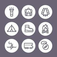 icônes de ligne de camping isolées sur blanc, illustration vectorielle vecteur