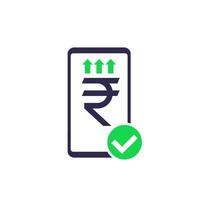 icône de paiement mobile avec roupie indienne vecteur