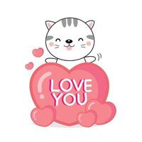 carte de voeux saint valentin. chat mignon avec un grand coeur.