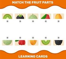 faire correspondre les parties de fruits de dessin animé. jeu de correspondance. jeu éducatif pour les enfants d'âge préscolaire et les tout-petits vecteur