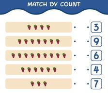 match par nombre de raisins rouges de dessin animé. match et jeu de comptage. jeu éducatif pour les enfants d'âge préscolaire et les tout-petits vecteur