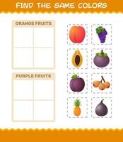 retrouver les mêmes couleurs de fruits. jeu de recherche et d'association. jeu éducatif pour les enfants d'âge préscolaire et les tout-petits vecteur