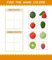 retrouver les mêmes couleurs de fruits. jeu de recherche et d'association. jeu éducatif pour les enfants d'âge préscolaire et les tout-petits vecteur