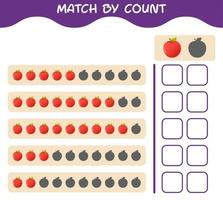 match par nombre de pomme de dessin animé. match et jeu de comptage. jeu éducatif pour les enfants d'âge préscolaire et les tout-petits vecteur