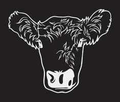 vache tête dessin animé vecteur ligne art illustration sur fond noir