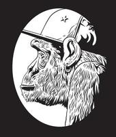 logo d'art de ligne de singe noir et blanc sur fond noir vecteur