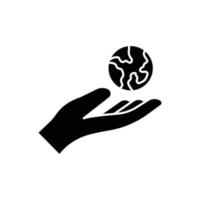 icône de la main avec la terre. style d'icône de glyphe. silhouette. adapté au symbole du jour de la terre. conception simple modifiable. vecteur de modèle de conception