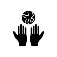 icône de la main avec la terre. style d'icône de glyphe. silhouette. adapté au symbole du jour de la terre. conception simple modifiable. vecteur de modèle de conception
