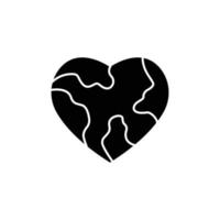 icône de la terre avec coeur. style d'icône de glyphe. silhouette. adapté au symbole du jour de la terre. conception simple modifiable. vecteur de modèle de conception