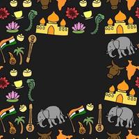 motif transparent coloré avec des icônes indiennes doodle avec place pour le texte. icônes vectorielles indiennes. vous pouvez l'utiliser comme arrière-plan pour une carte de mariage ou un message d'accueil vecteur