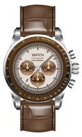 montre réaliste horloge visage brun argenté numéro de flèche avec bracelet en cuir sur le vecteur de luxe classique design blanc