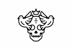 crâne de roi avec tatouage d'art en ligne d'oiseau jumeau