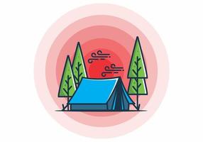 grande tente de camping et illustration de pins vecteur
