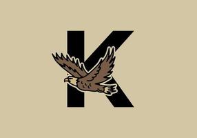 illustration d'art en ligne d'aigle volant avec lettre initiale k vecteur